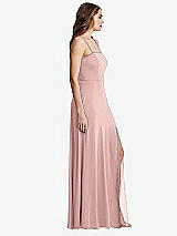 Side View Thumbnail - Rose - PANTONE Rose Quartz Square Neck Chiffon Maxi Dress with Front Slit - Elliott