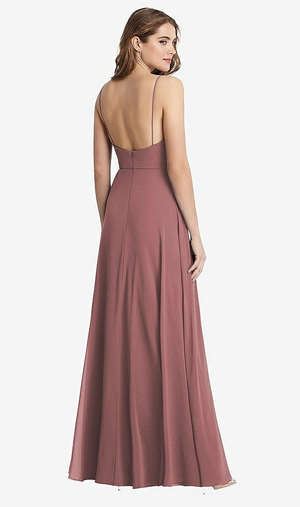 Back View - Rosewood Square Neck Chiffon Maxi Dress with Front Slit - Elliott