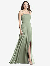 Front View Thumbnail - Sage Square Neck Chiffon Maxi Dress with Front Slit - Elliott