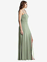 Side View Thumbnail - Sage Square Neck Chiffon Maxi Dress with Front Slit - Elliott