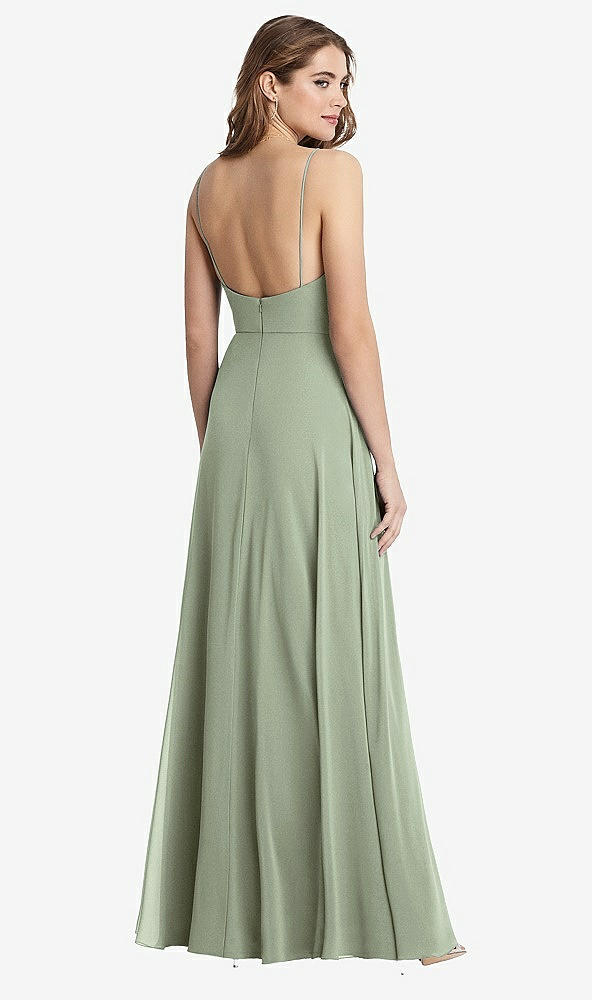 Back View - Sage Square Neck Chiffon Maxi Dress with Front Slit - Elliott