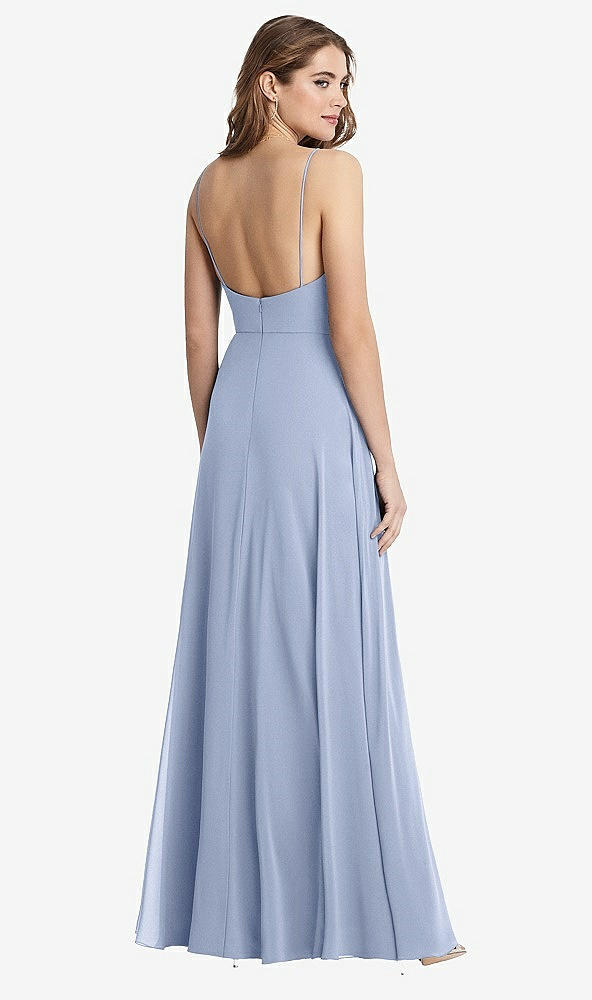 Back View - Sky Blue Square Neck Chiffon Maxi Dress with Front Slit - Elliott