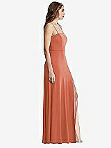 Side View Thumbnail - Terracotta Copper Square Neck Chiffon Maxi Dress with Front Slit - Elliott