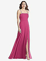 Front View Thumbnail - Tea Rose Square Neck Chiffon Maxi Dress with Front Slit - Elliott