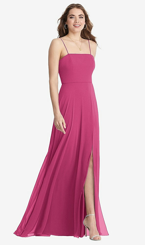 Front View - Tea Rose Square Neck Chiffon Maxi Dress with Front Slit - Elliott