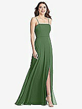 Front View Thumbnail - Vineyard Green Square Neck Chiffon Maxi Dress with Front Slit - Elliott