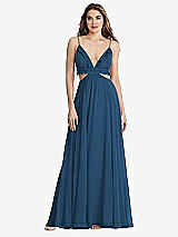 Front View Thumbnail - Dusk Blue Ruffled Chiffon Cutout Maxi Dress - Jessie