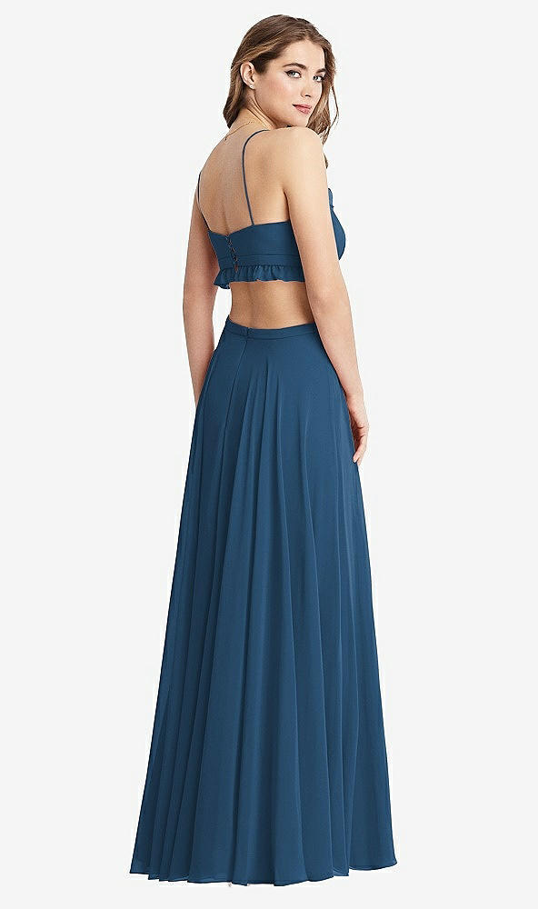 Back View - Dusk Blue Ruffled Chiffon Cutout Maxi Dress - Jessie