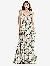 Front View Thumbnail - Palm Beach Print Ruffled Chiffon Cutout Maxi Dress - Jessie