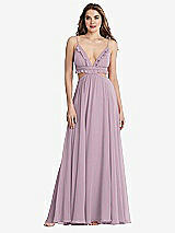 Front View Thumbnail - Suede Rose Ruffled Chiffon Cutout Maxi Dress - Jessie