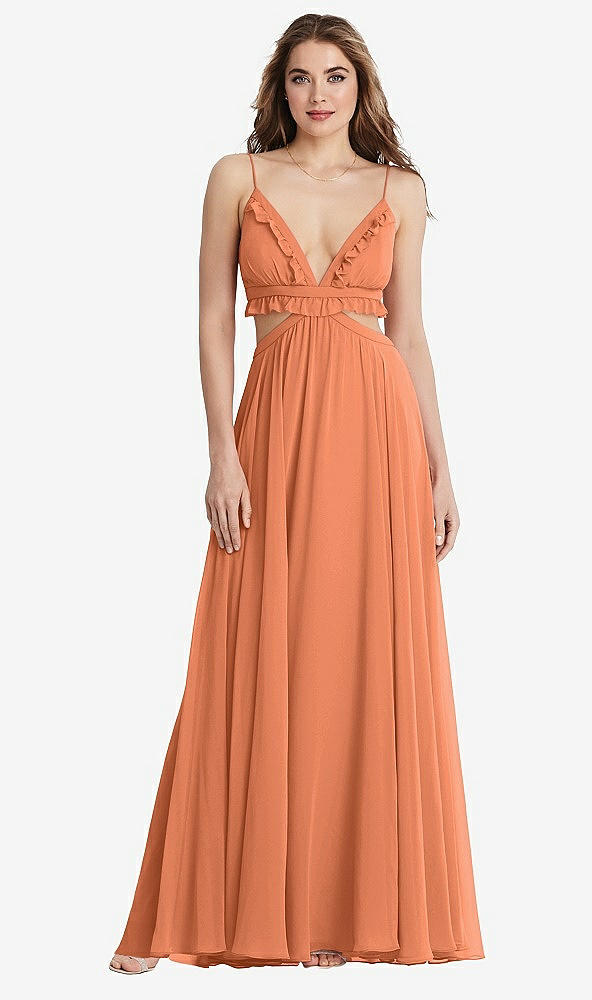 Front View - Sweet Melon Ruffled Chiffon Cutout Maxi Dress - Jessie