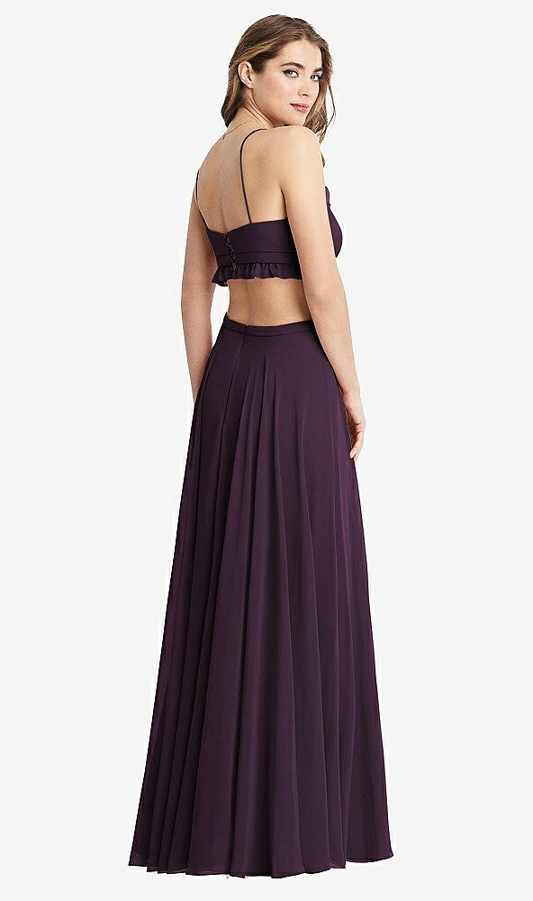 Back View - Aubergine Ruffled Chiffon Cutout Maxi Dress - Jessie