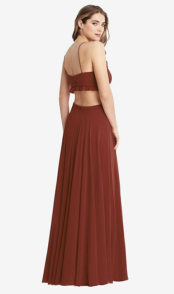 Back View - Auburn Moon Ruffled Chiffon Cutout Maxi Dress - Jessie