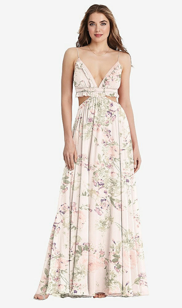 Front View - Blush Garden Ruffled Chiffon Cutout Maxi Dress - Jessie