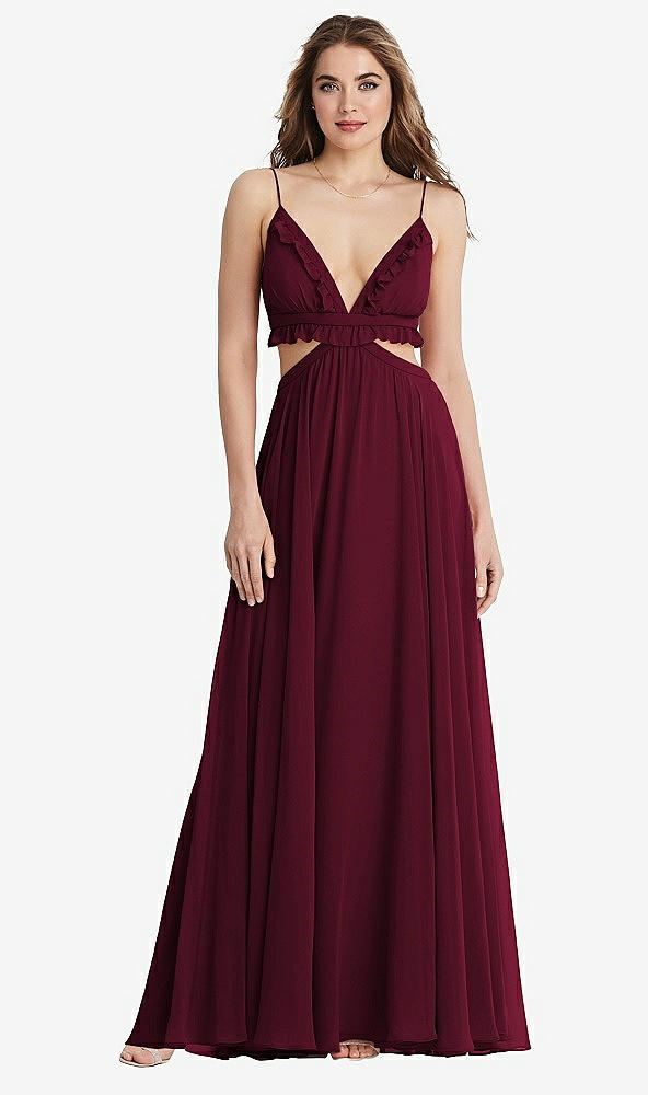 Front View - Cabernet Ruffled Chiffon Cutout Maxi Dress - Jessie