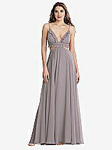 Front View Thumbnail - Cashmere Gray Ruffled Chiffon Cutout Maxi Dress - Jessie