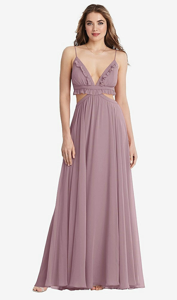 Front View - Dusty Rose Ruffled Chiffon Cutout Maxi Dress - Jessie