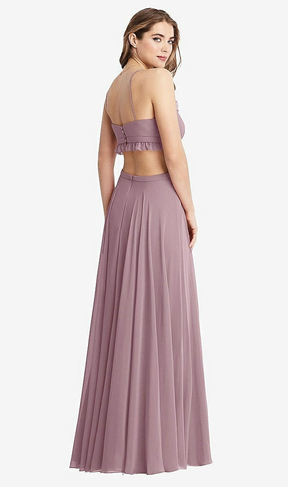 Back View - Dusty Rose Ruffled Chiffon Cutout Maxi Dress - Jessie