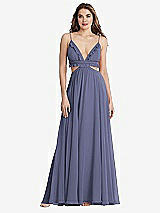 Front View Thumbnail - French Blue Ruffled Chiffon Cutout Maxi Dress - Jessie