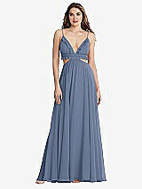 Front View Thumbnail - Larkspur Blue Ruffled Chiffon Cutout Maxi Dress - Jessie