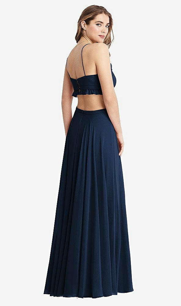 Back View - Midnight Navy Ruffled Chiffon Cutout Maxi Dress - Jessie