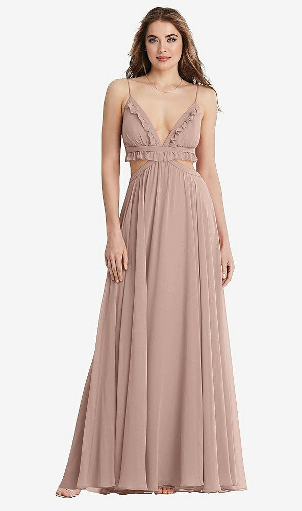 Front View - Neu Nude Ruffled Chiffon Cutout Maxi Dress - Jessie