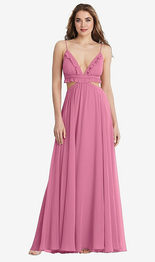 Front View - Orchid Pink Ruffled Chiffon Cutout Maxi Dress - Jessie