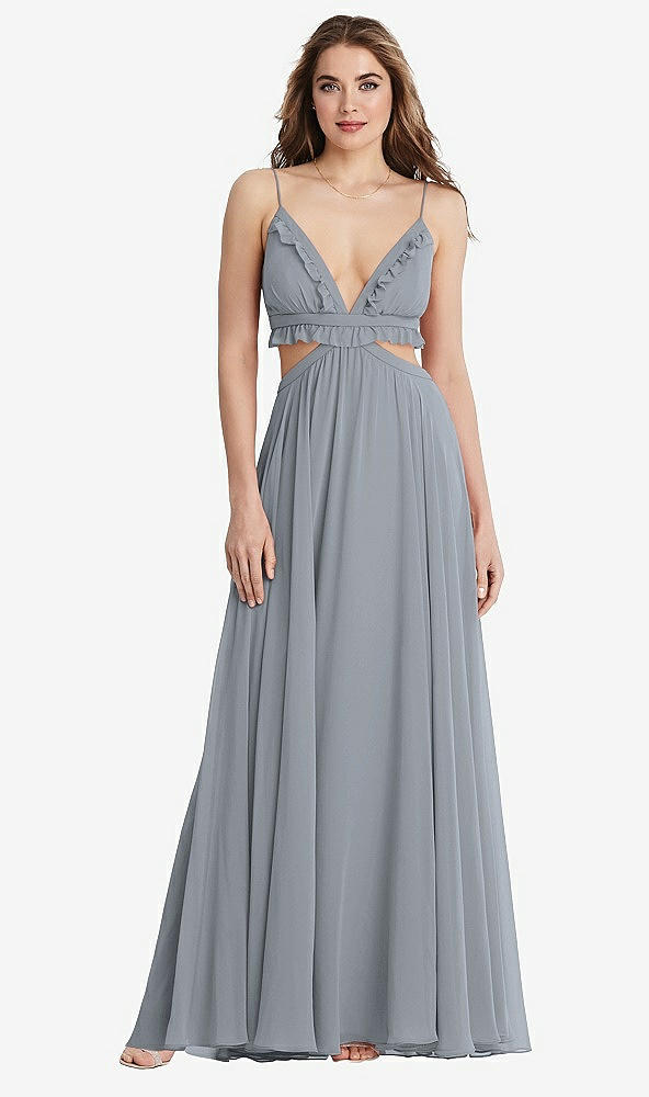 Front View - Platinum Ruffled Chiffon Cutout Maxi Dress - Jessie