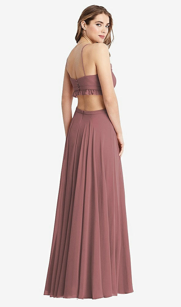 Back View - Rosewood Ruffled Chiffon Cutout Maxi Dress - Jessie