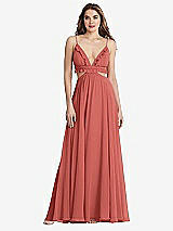 Front View Thumbnail - Coral Pink Ruffled Chiffon Cutout Maxi Dress - Jessie