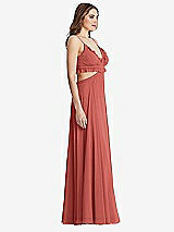 Side View Thumbnail - Coral Pink Ruffled Chiffon Cutout Maxi Dress - Jessie