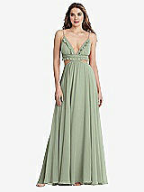 Front View Thumbnail - Sage Ruffled Chiffon Cutout Maxi Dress - Jessie