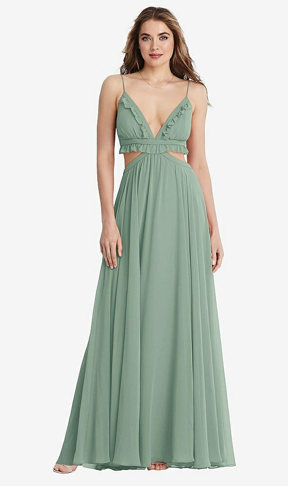 Front View - Seagrass Ruffled Chiffon Cutout Maxi Dress - Jessie