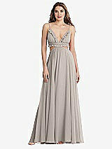 Front View Thumbnail - Taupe Ruffled Chiffon Cutout Maxi Dress - Jessie