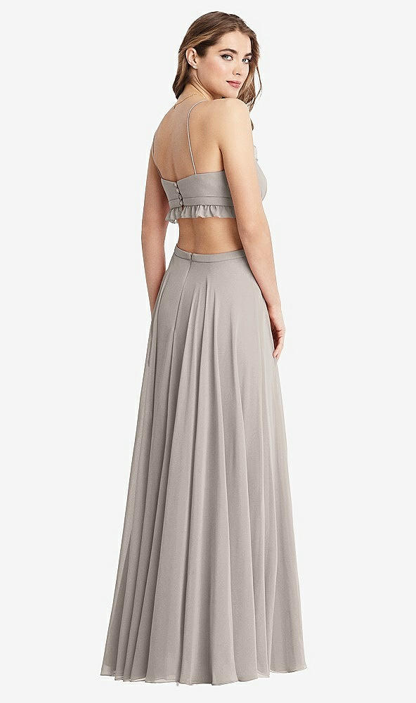 Back View - Taupe Ruffled Chiffon Cutout Maxi Dress - Jessie