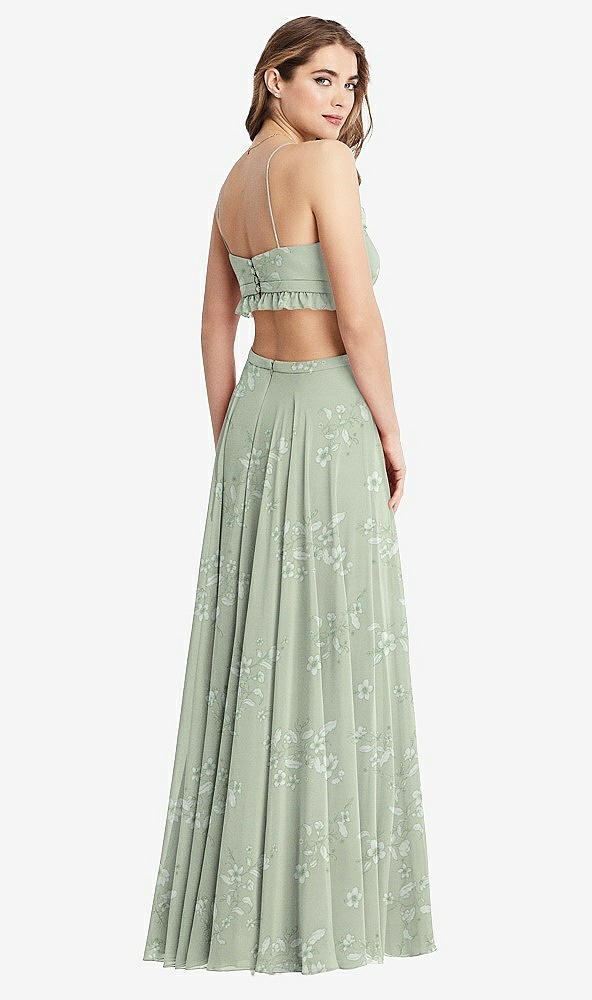 Back View - Vintage Primrose Sage Ruffled Chiffon Cutout Maxi Dress - Jessie