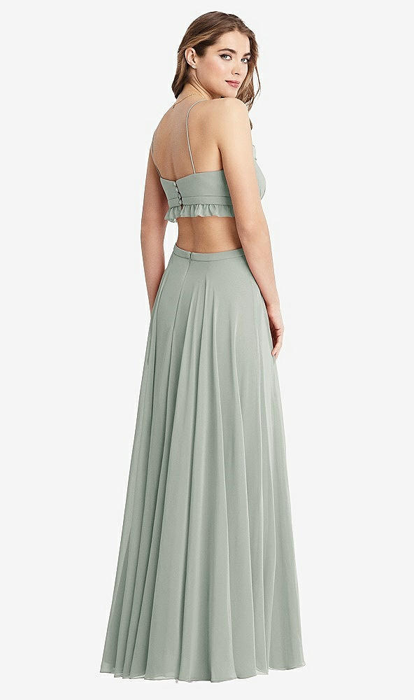 Back View - Willow Green Ruffled Chiffon Cutout Maxi Dress - Jessie