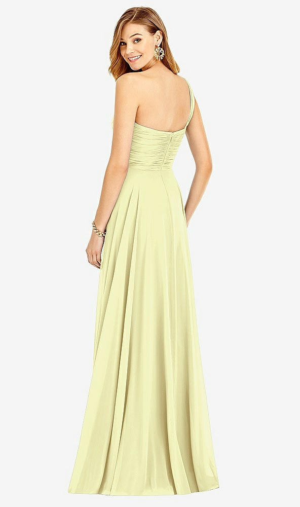 Back View - Butter Yellow One-Shoulder Draped Chiffon Maxi Dress - Dani