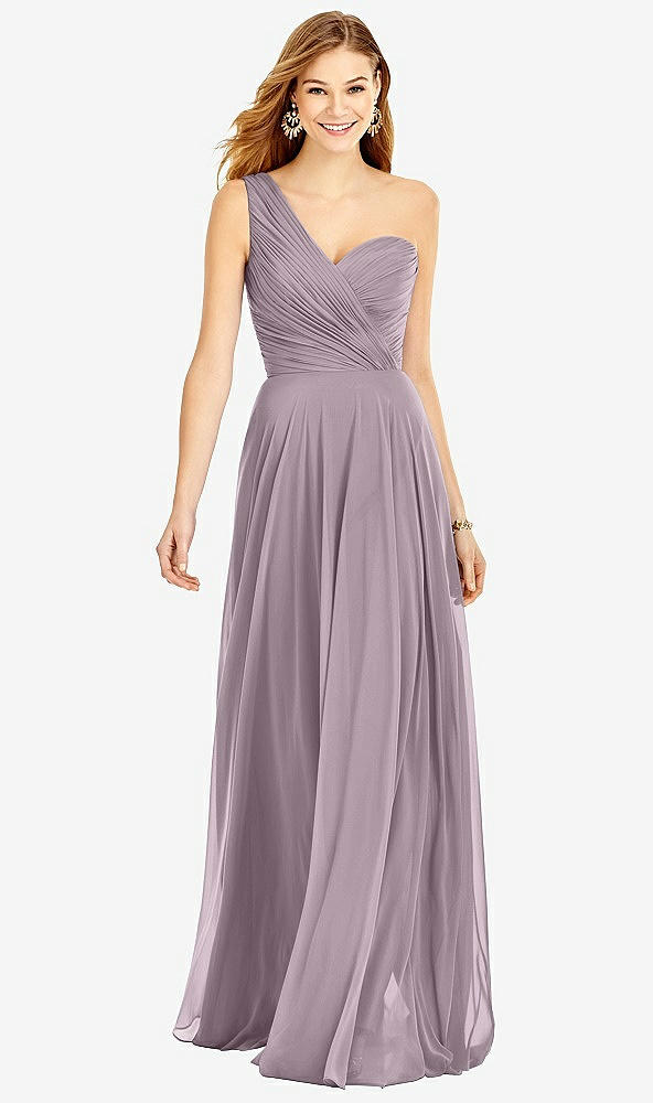 Front View - Lilac Dusk One-Shoulder Draped Chiffon Maxi Dress - Dani