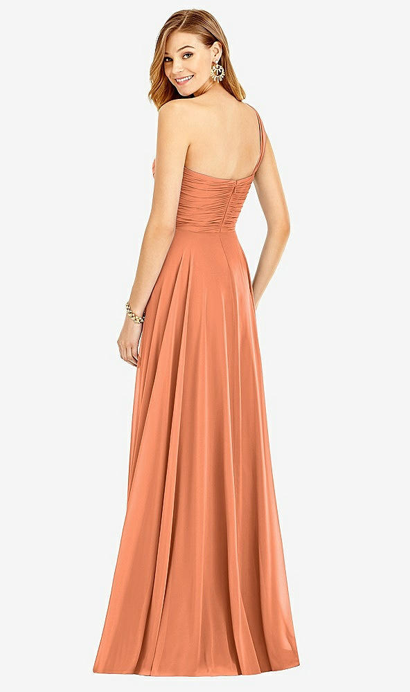 Back View - Sweet Melon One-Shoulder Draped Chiffon Maxi Dress - Dani