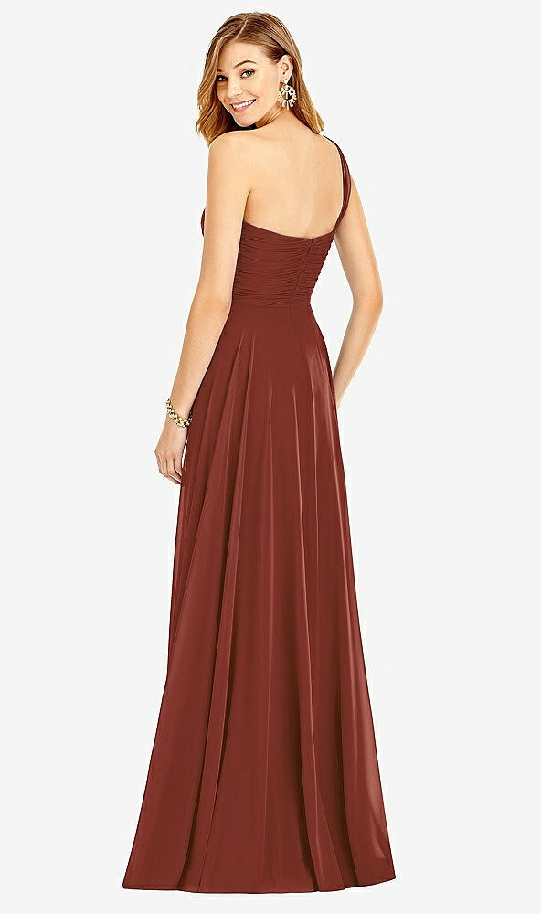 Back View - Auburn Moon One-Shoulder Draped Chiffon Maxi Dress - Dani