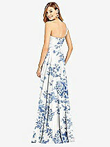 Rear View Thumbnail - Cottage Rose Dusk Blue One-Shoulder Draped Chiffon Maxi Dress - Dani