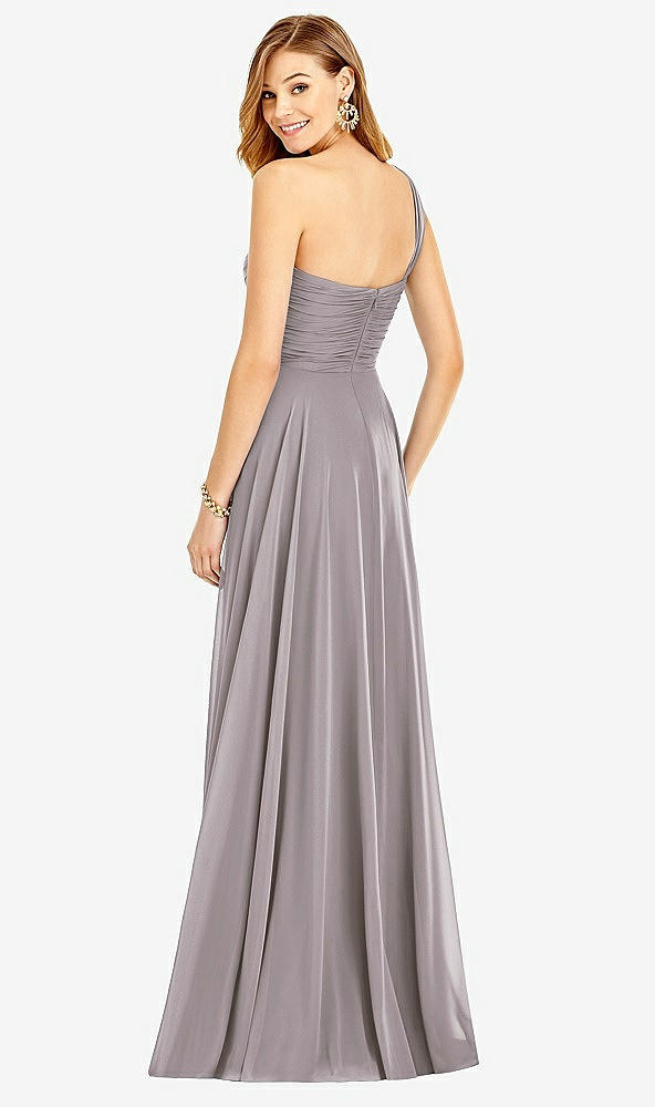 Back View - Cashmere Gray One-Shoulder Draped Chiffon Maxi Dress - Dani