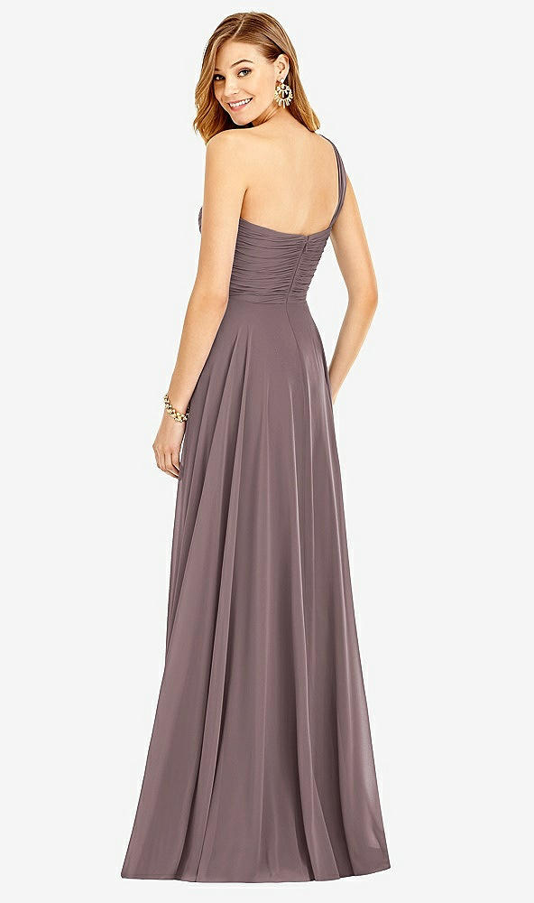 Back View - French Truffle One-Shoulder Draped Chiffon Maxi Dress - Dani