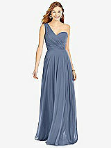 Front View Thumbnail - Larkspur Blue One-Shoulder Draped Chiffon Maxi Dress - Dani