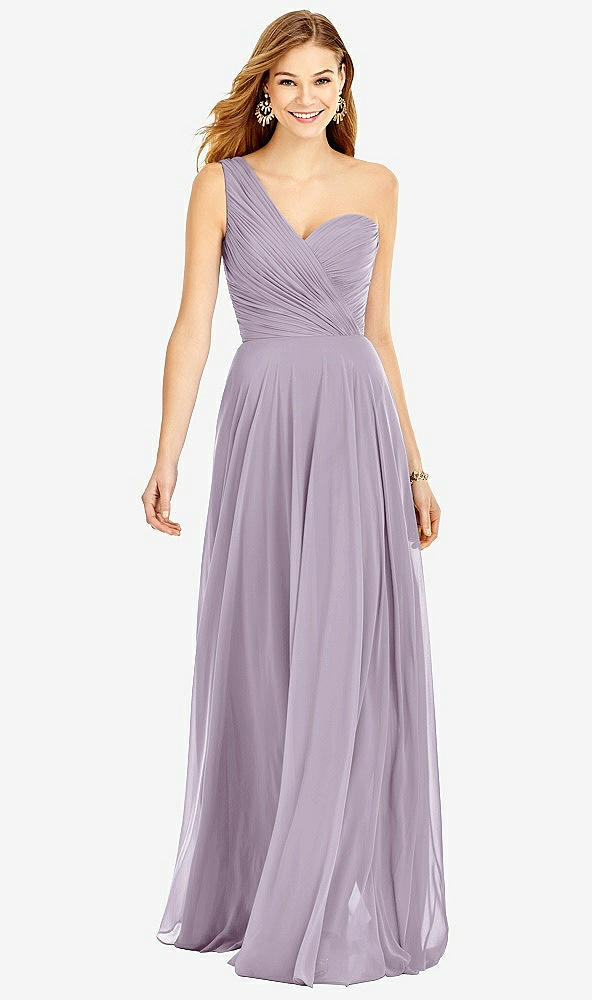 Front View - Lilac Haze One-Shoulder Draped Chiffon Maxi Dress - Dani