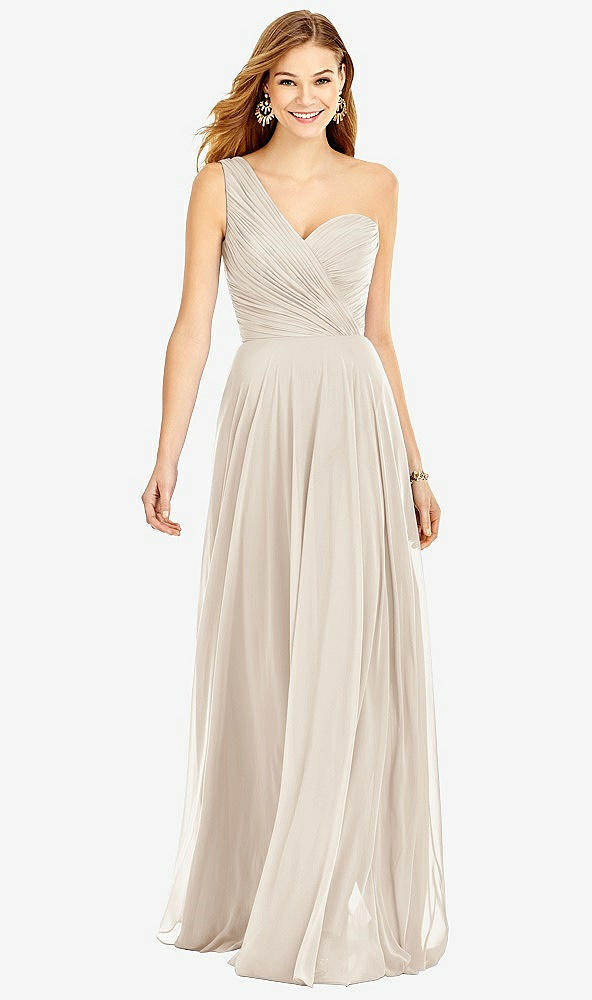 Front View - Oat One-Shoulder Draped Chiffon Maxi Dress - Dani