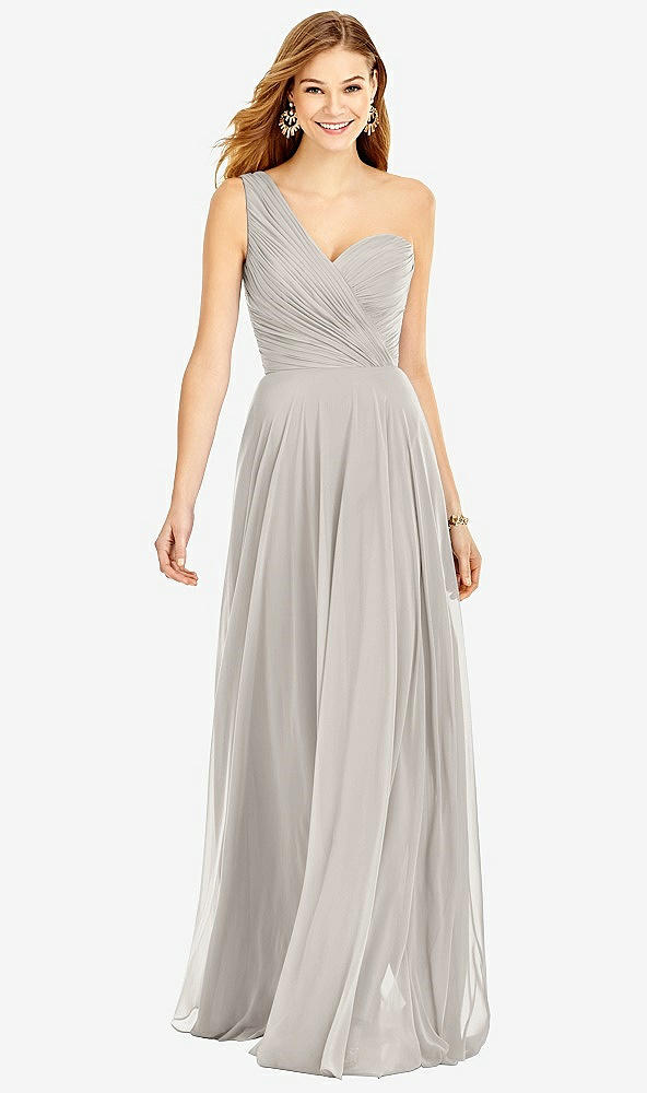 Front View - Oyster One-Shoulder Draped Chiffon Maxi Dress - Dani