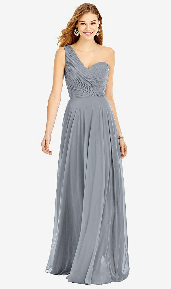 Front View - Platinum One-Shoulder Draped Chiffon Maxi Dress - Dani