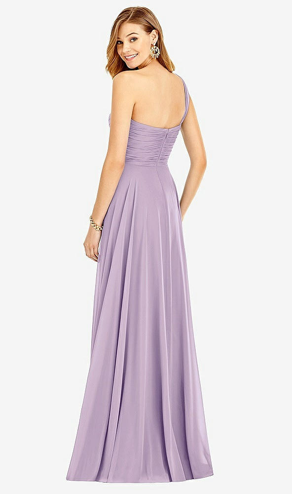 Back View - Pale Purple One-Shoulder Draped Chiffon Maxi Dress - Dani